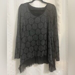 Gray lined top with black sheer material. Large.